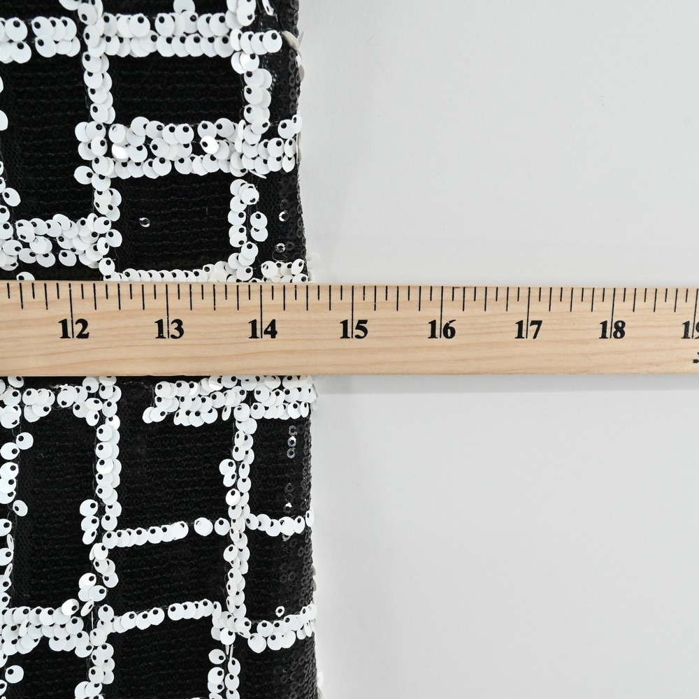 Aidan Mattox‎ Sequin Mini Dress Womens Size 2 Black White Sheath Sleeveless Mesh - Picture 6 of 15
